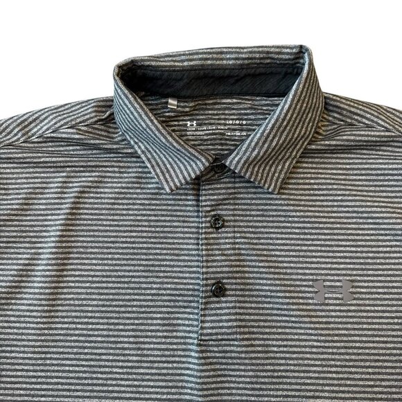 Under Armour Polo Shirt Mens Large Loose Fit HeatGear Gray Striped - Picture 2 of 5